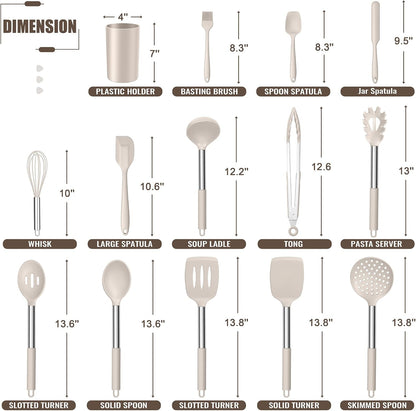 14-PCS Silicone Cooking Utensils Set, Kitchen Utensils Set w/Holder