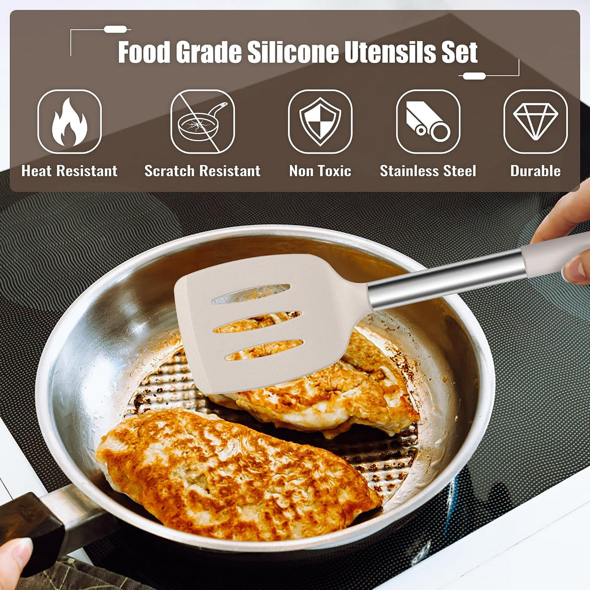 14-PCS Silicone Cooking Utensils Set, Kitchen Utensils Set w/Holder