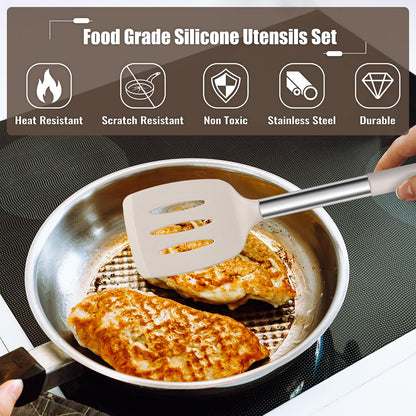 14-PCS Silicone Cooking Utensils Set, Kitchen Utensils Set w/Holder
