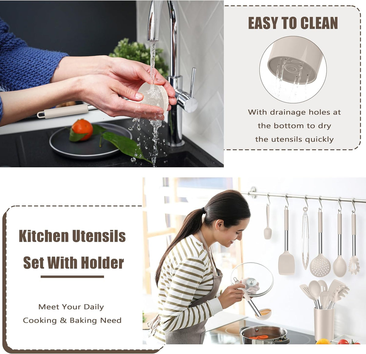 14-PCS Silicone Cooking Utensils Set, Kitchen Utensils Set w/Holder