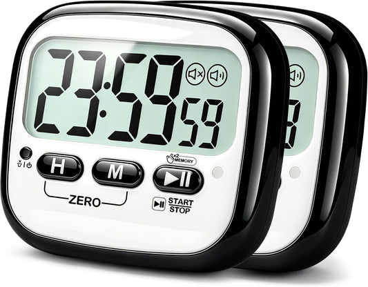 2-Pack Magnetic Kitchen Timers for Cooking, Digital Stop Watch Countdown Timer for Kids, Teachers, Classroom, Office, Exercise - Battery Included