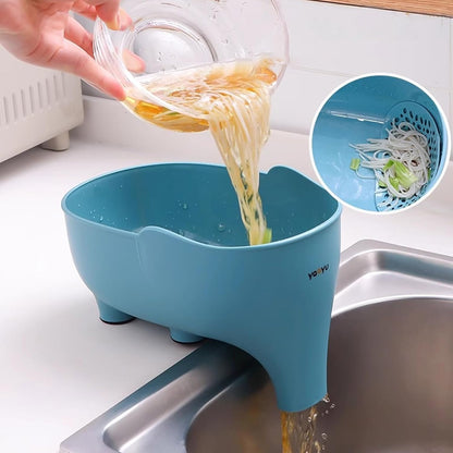 Vegetables Washing Basket Elephant Drainage Basket Fruit Basket for Draining Pasta Noodles Kitchen, PP Material, 22x14x10cm (Pink)