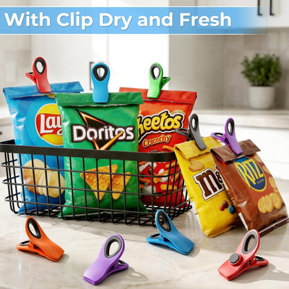 12 Pack Chip Clips, Bag Clips for Food, Magnetic Sealers for Chips and Other Food, Plastic Bag Clip for Kitchen, Fridge, Clothes, Sewing and Artwork (Green)