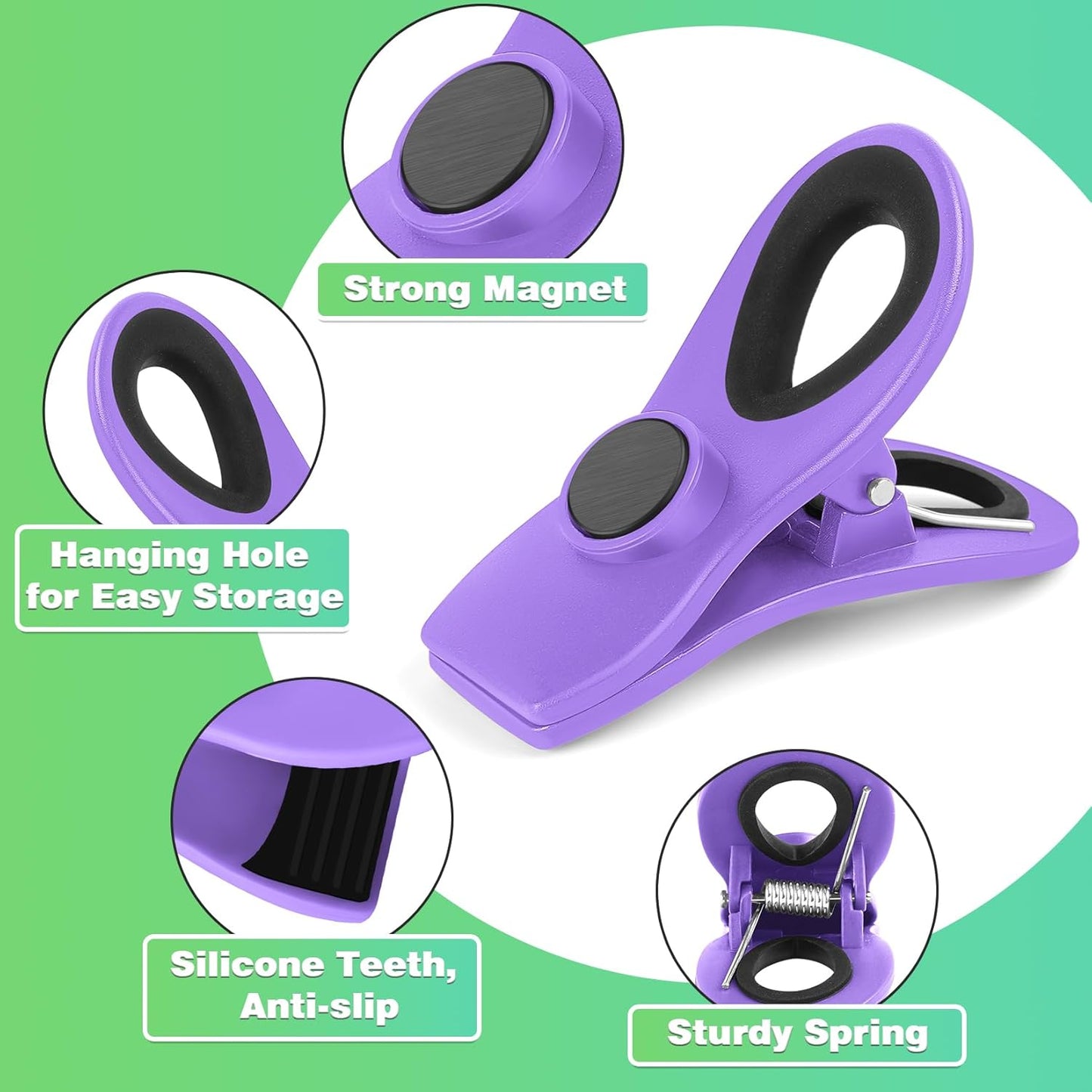 12 Pack Chip Clips, Bag Clips for Food, Magnetic Sealers for Chips and Other Food, Plastic Bag Clip for Kitchen, Fridge, Clothes, Sewing and Artwork (Green)