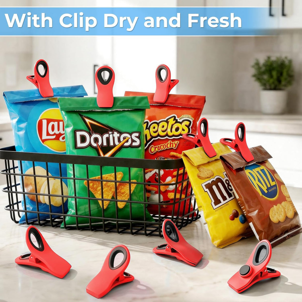 12 Pack Chip Clips, Bag Clips for Food, Magnetic Sealers for Chips and Other Food, Plastic Bag Clip for Kitchen, Fridge, Clothes, Sewing and Artwork (Green)