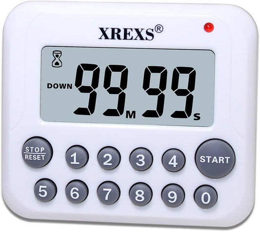 Digital Kitchen Timer Magnetic Countdown Up Cooking Timer Clock | with Magnet Back and Clip, Loud Alarm, Large Display Minutes and Seconds Directly Input-White (2 Battery Included) (DC-12)