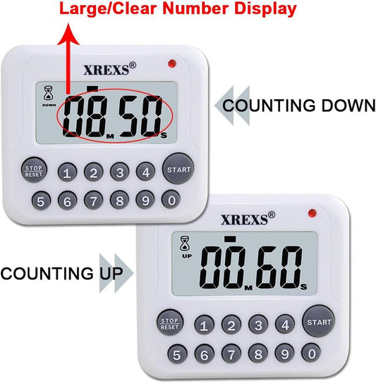 Digital Kitchen Timer Magnetic Countdown Up Cooking Timer Clock | with Magnet Back and Clip, Loud Alarm, Large Display Minutes and Seconds Directly Input-White (2 Battery Included) (DC-12)