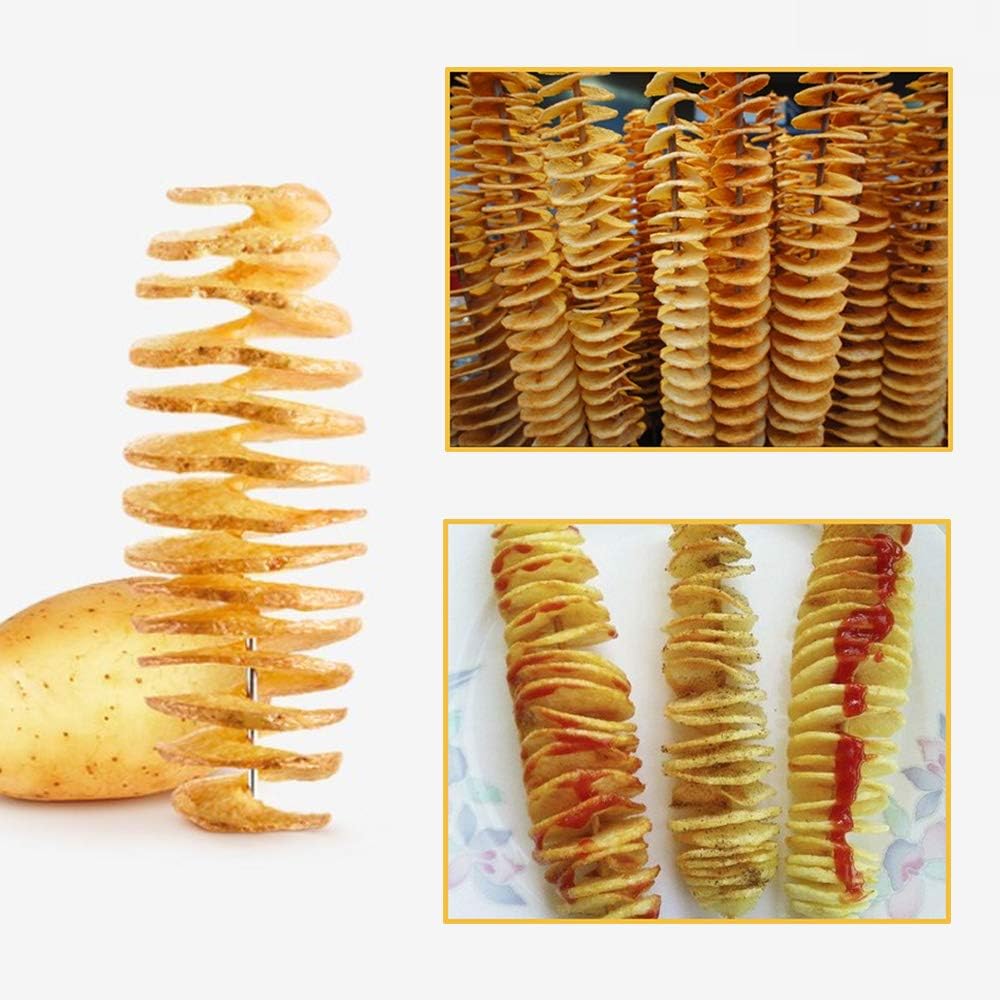 2 Set Tornado Spiral Potato Cutter Manual Slicer, Fry Vegetable Spiralizer Chips Maker with 4 stainless steel Sticks