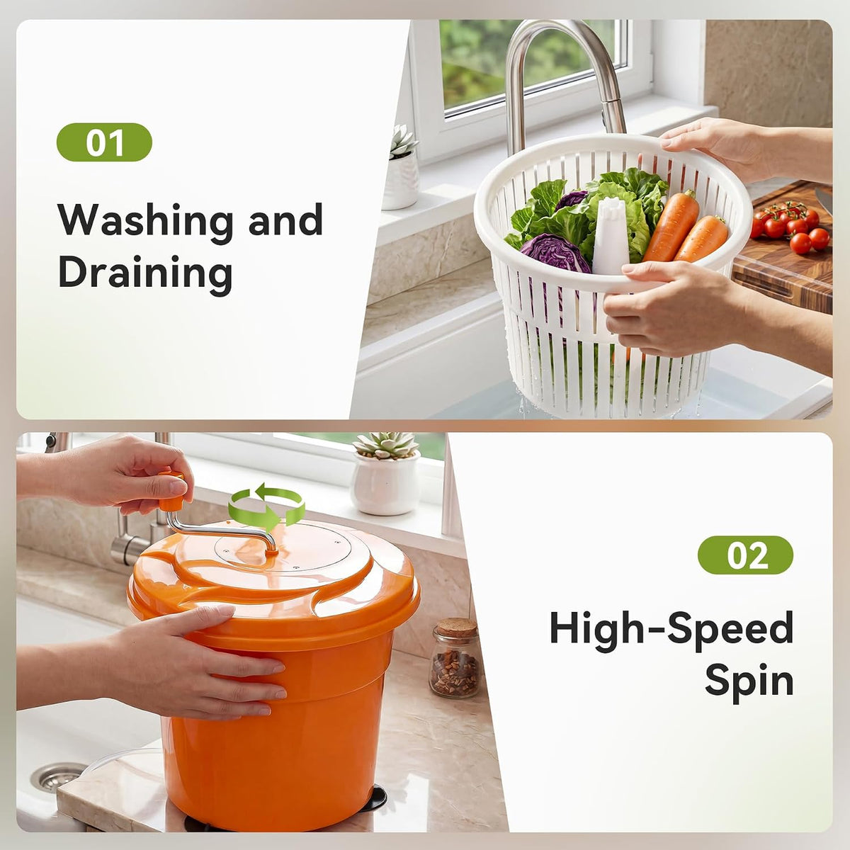 Commercial Salad Spinner, 6.6 Gal / 26.42 Qt Salad Spinner with 4.92 ft Drain Tube & Anti-Slip Feet, Large Manual Lettuce Spinner for Catering, Home, Farm