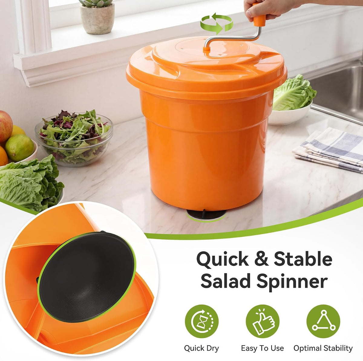 Commercial Salad Spinner, 6.6 Gal / 26.42 Qt Salad Spinner with 4.92 ft Drain Tube & Anti-Slip Feet, Large Manual Lettuce Spinner for Catering, Home, Farm