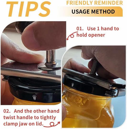 Jar Opener, Adjustable Stainless Steel Jaw & Ergonomic Oak Handle | Clamp-first cap crack manual lid opener for weak hands. Adjustable jaw fits 1.5-4 inch jars & bottles. Battery-free