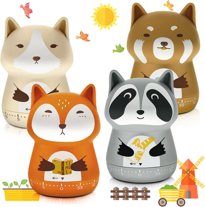4 Pieces Cute Kitchen Timer, Animal Mechanical Manual, Chick, Frog, Duck, Ladybug, 60 Minutes Loud Alarm Egg Windup Timer, for Adults Christmas Home Cooking Baking Fitness Beauty