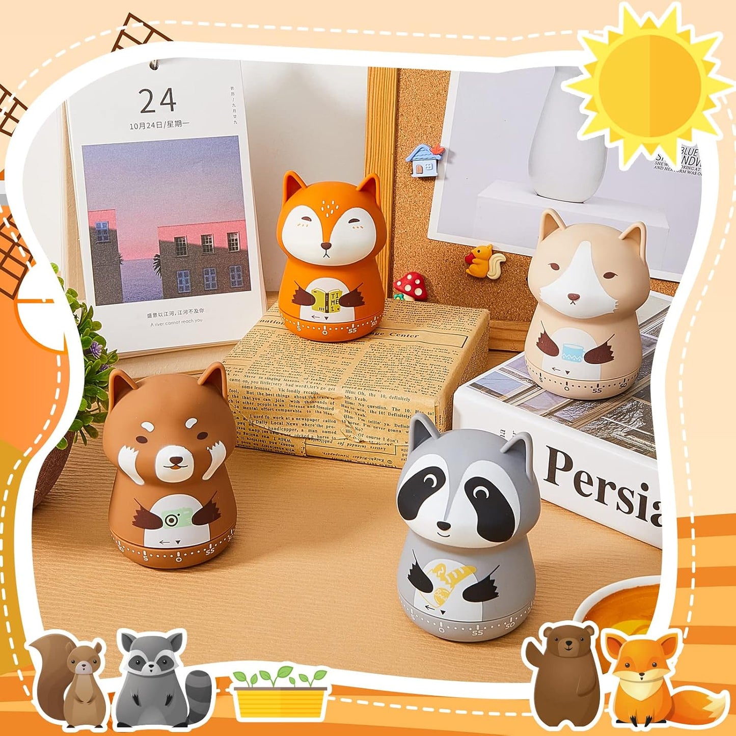 4 Pieces Cute Kitchen Timer, Animal Mechanical Manual, Chick, Frog, Duck, Ladybug, 60 Minutes Loud Alarm Egg Windup Timer, for Adults Christmas Home Cooking Baking Fitness Beauty