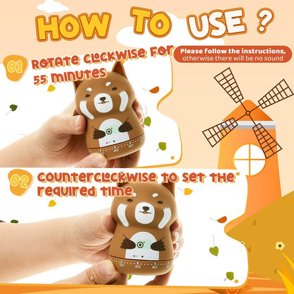 4 Pieces Cute Kitchen Timer, Animal Mechanical Manual, Chick, Frog, Duck, Ladybug, 60 Minutes Loud Alarm Egg Windup Timer, for Adults Christmas Home Cooking Baking Fitness Beauty