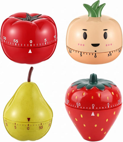 4 Pieces Cute Kitchen Timer, Animal Mechanical Manual, Chick, Frog, Duck, Ladybug, 60 Minutes Loud Alarm Egg Windup Timer, for Adults Christmas Home Cooking Baking Fitness Beauty