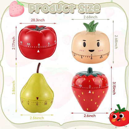 4 Pieces Cute Kitchen Timer, Animal Mechanical Manual, Chick, Frog, Duck, Ladybug, 60 Minutes Loud Alarm Egg Windup Timer, for Adults Christmas Home Cooking Baking Fitness Beauty