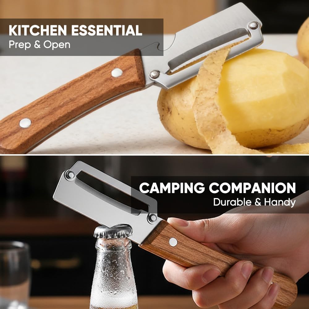 Multifunctional Vegetable Peeler, 3-in-1 Peelers For Kitchen with Bottle Opener, Sharp Stainless Steel Swivel Blade, Wooden Handle, For Vegetables or Fruits that Need to Be Peeled (3)1PCS
