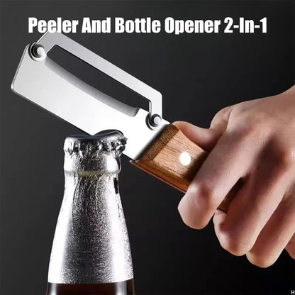 Multifunctional Vegetable Peeler, 3-in-1 Peelers For Kitchen with Bottle Opener, Sharp Stainless Steel Swivel Blade, Wooden Handle, For Vegetables or Fruits that Need to Be Peeled (3)1PCS