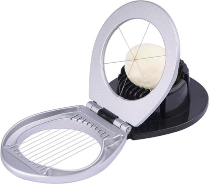 Egg Slicer for Hard Boiled Eggs Heavy Duty, Egg Cutter with Stainless Steel Wire in 2 Ways for Strawberry Soft Fruit Food Silver