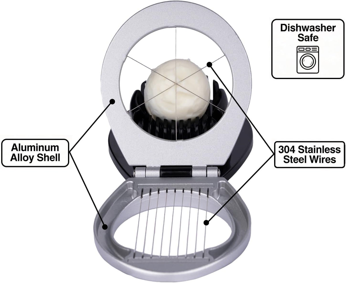 Egg Slicer for Hard Boiled Eggs Heavy Duty, Egg Cutter with Stainless Steel Wire in 2 Ways for Strawberry Soft Fruit Food Silver