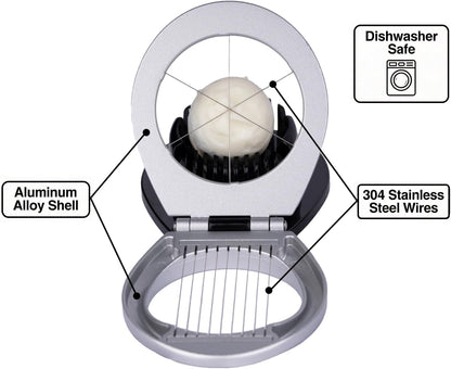 Egg Slicer for Hard Boiled Eggs Heavy Duty, Egg Cutter with Stainless Steel Wire in 2 Ways for Strawberry Soft Fruit Food Silver