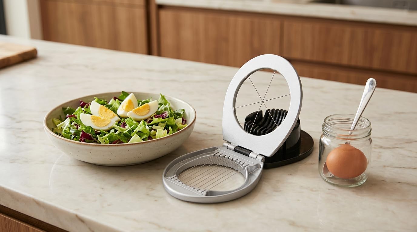 Egg Slicer for Hard Boiled Eggs Heavy Duty, Egg Cutter with Stainless Steel Wire in 2 Ways for Strawberry Soft Fruit Food Silver