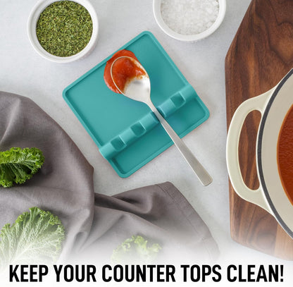 Spoon Rest for Multiple Utensils High Heat-Resistant Silicone Drip Pad, BPA-Free Spoon Holder for Stove Top, Kitchen Gadget Holder for Ladles, Tongs, Cooking Spatula - Makes Great Gift