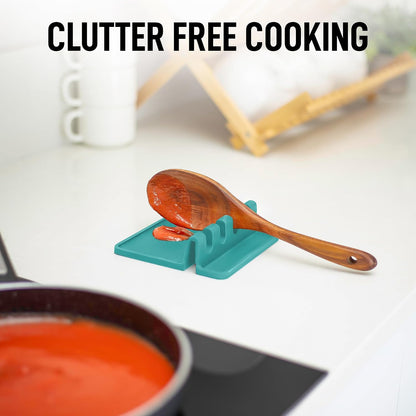 Spoon Rest for Multiple Utensils High Heat-Resistant Silicone Drip Pad, BPA-Free Spoon Holder for Stove Top, Kitchen Gadget Holder for Ladles, Tongs, Cooking Spatula - Makes Great Gift
