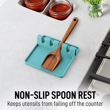 Spoon Rest for Multiple Utensils High Heat-Resistant Silicone Drip Pad, BPA-Free Spoon Holder for Stove Top, Kitchen Gadget Holder for Ladles, Tongs, Cooking Spatula - Makes Great Gift