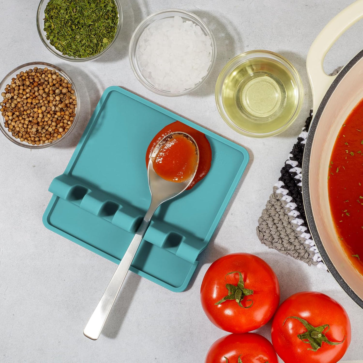 Spoon Rest for Multiple Utensils High Heat-Resistant Silicone Drip Pad, BPA-Free Spoon Holder for Stove Top, Kitchen Gadget Holder for Ladles, Tongs, Cooking Spatula - Makes Great Gift