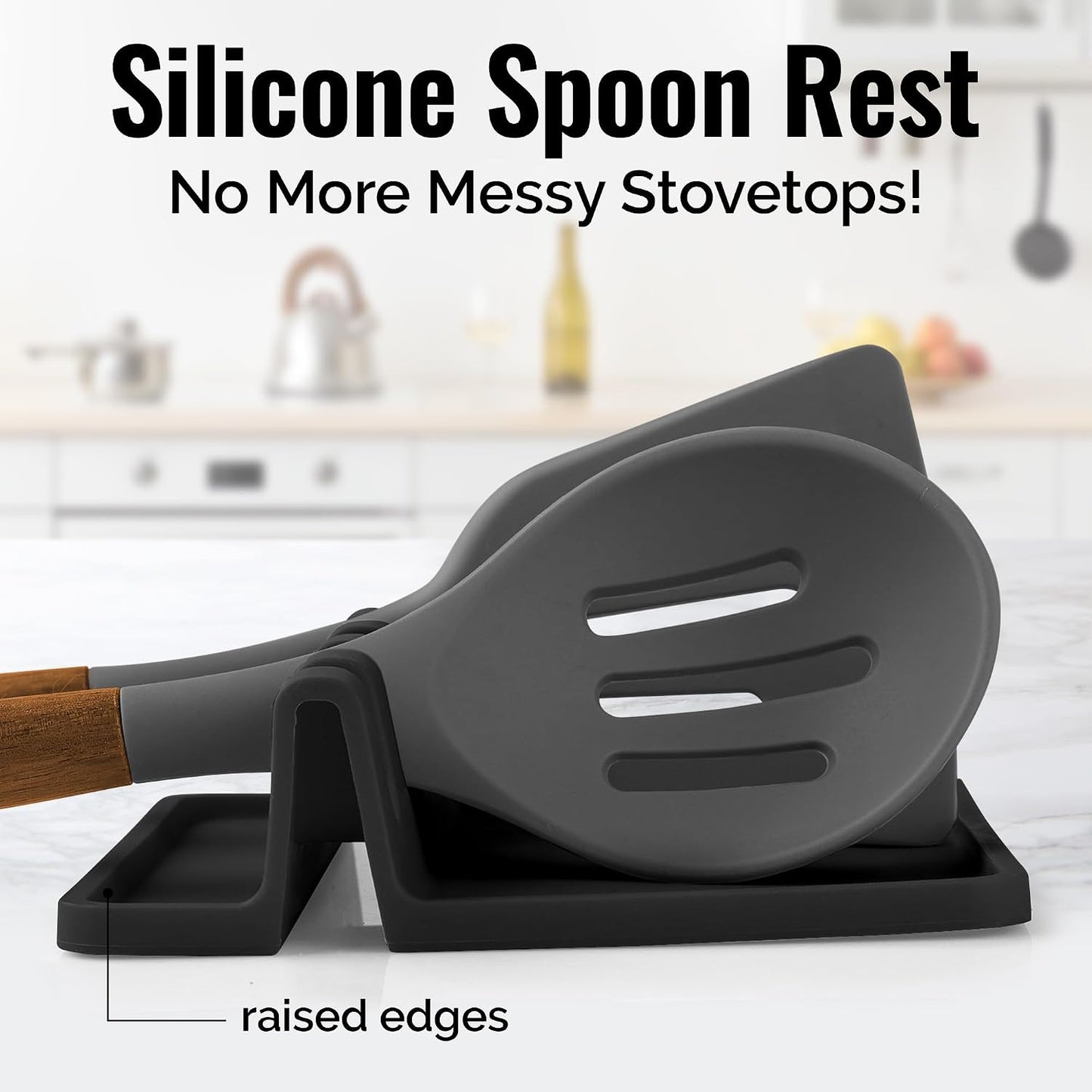 Spoon Rest for Multiple Utensils High Heat-Resistant Silicone Drip Pad, BPA-Free Spoon Holder for Stove Top, Kitchen Gadget Holder for Ladles, Tongs, Cooking Spatula - Makes Great Gift