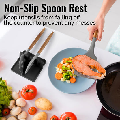Spoon Rest for Multiple Utensils High Heat-Resistant Silicone Drip Pad, BPA-Free Spoon Holder for Stove Top, Kitchen Gadget Holder for Ladles, Tongs, Cooking Spatula - Makes Great Gift