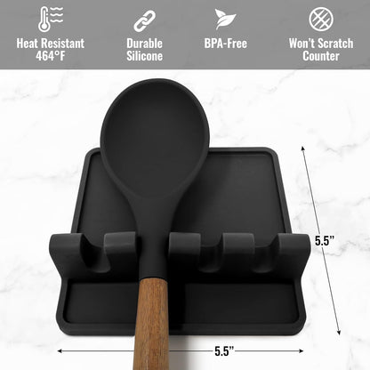 Spoon Rest for Multiple Utensils High Heat-Resistant Silicone Drip Pad, BPA-Free Spoon Holder for Stove Top, Kitchen Gadget Holder for Ladles, Tongs, Cooking Spatula - Makes Great Gift