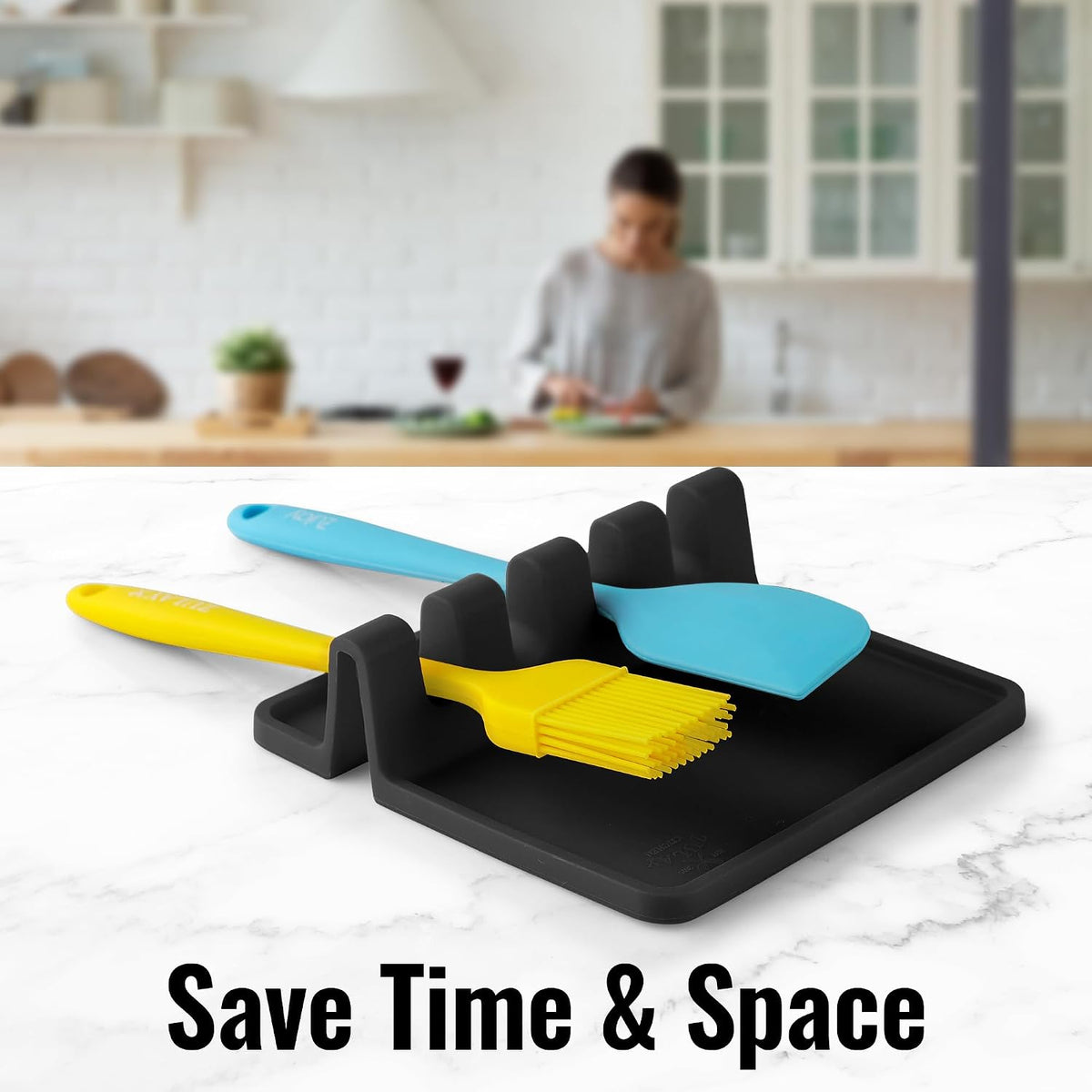 Spoon Rest for Multiple Utensils High Heat-Resistant Silicone Drip Pad, BPA-Free Spoon Holder for Stove Top, Kitchen Gadget Holder for Ladles, Tongs, Cooking Spatula - Makes Great Gift