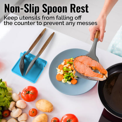 Spoon Rest for Multiple Utensils High Heat-Resistant Silicone Drip Pad, BPA-Free Spoon Holder for Stove Top, Kitchen Gadget Holder for Ladles, Tongs, Cooking Spatula - Makes Great Gift