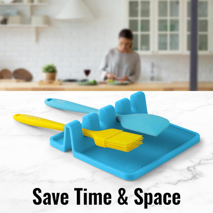 Spoon Rest for Multiple Utensils High Heat-Resistant Silicone Drip Pad, BPA-Free Spoon Holder for Stove Top, Kitchen Gadget Holder for Ladles, Tongs, Cooking Spatula - Makes Great Gift