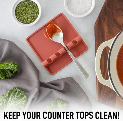 Spoon Rest for Multiple Utensils High Heat-Resistant Silicone Drip Pad, BPA-Free Spoon Holder for Stove Top, Kitchen Gadget Holder for Ladles, Tongs, Cooking Spatula - Makes Great Gift