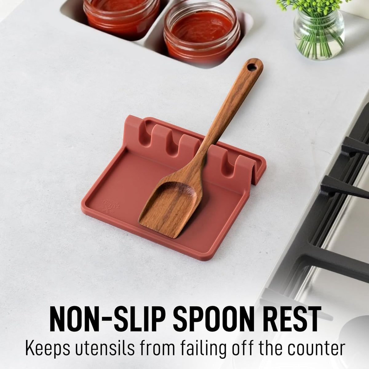 Spoon Rest for Multiple Utensils High Heat-Resistant Silicone Drip Pad, BPA-Free Spoon Holder for Stove Top, Kitchen Gadget Holder for Ladles, Tongs, Cooking Spatula - Makes Great Gift