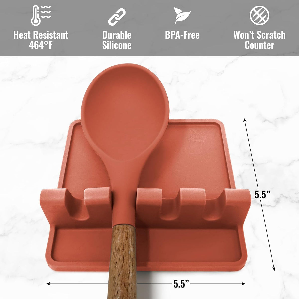 Spoon Rest for Multiple Utensils High Heat-Resistant Silicone Drip Pad, BPA-Free Spoon Holder for Stove Top, Kitchen Gadget Holder for Ladles, Tongs, Cooking Spatula - Makes Great Gift