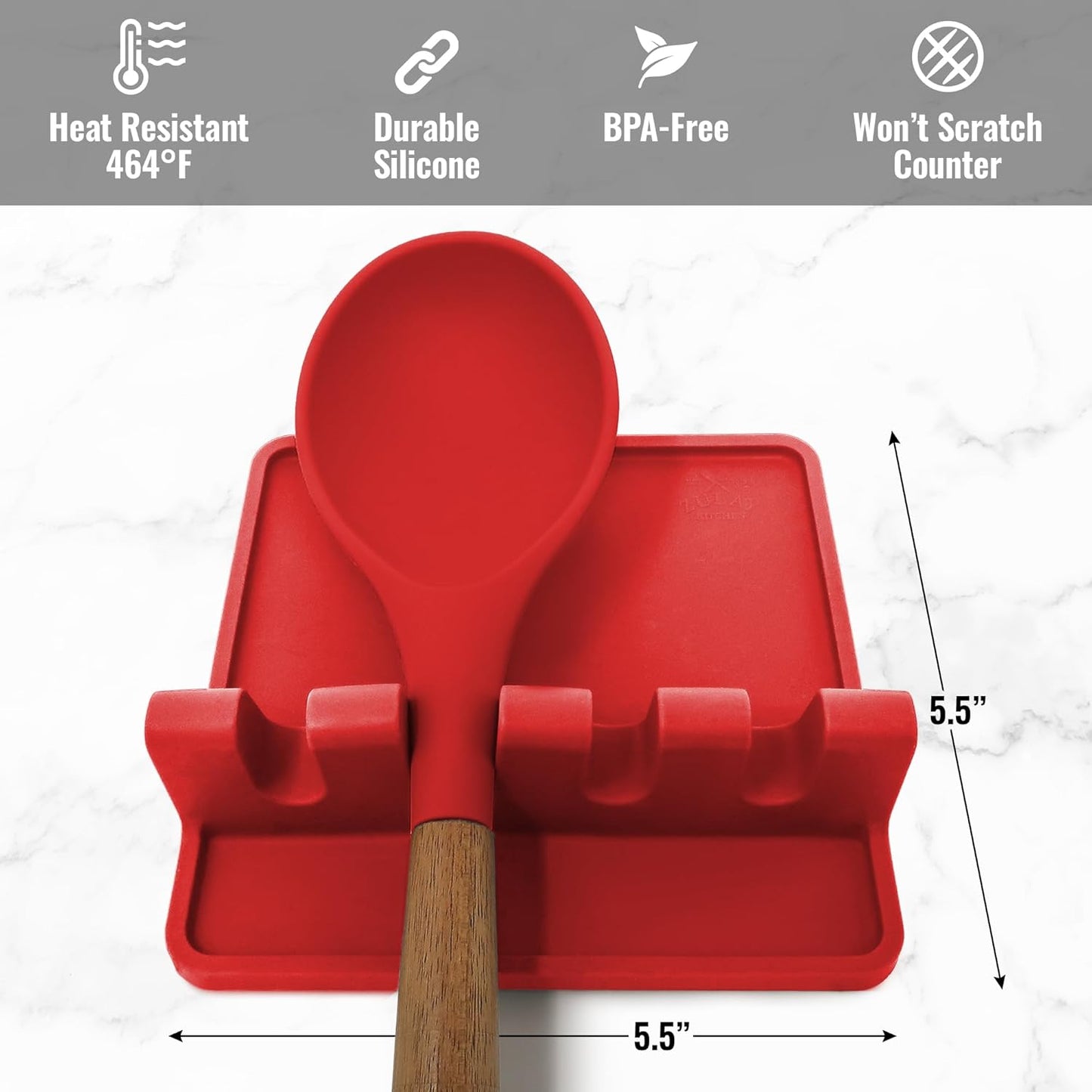 Spoon Rest for Multiple Utensils High Heat-Resistant Silicone Drip Pad, BPA-Free Spoon Holder for Stove Top, Kitchen Gadget Holder for Ladles, Tongs, Cooking Spatula - Makes Great Gift