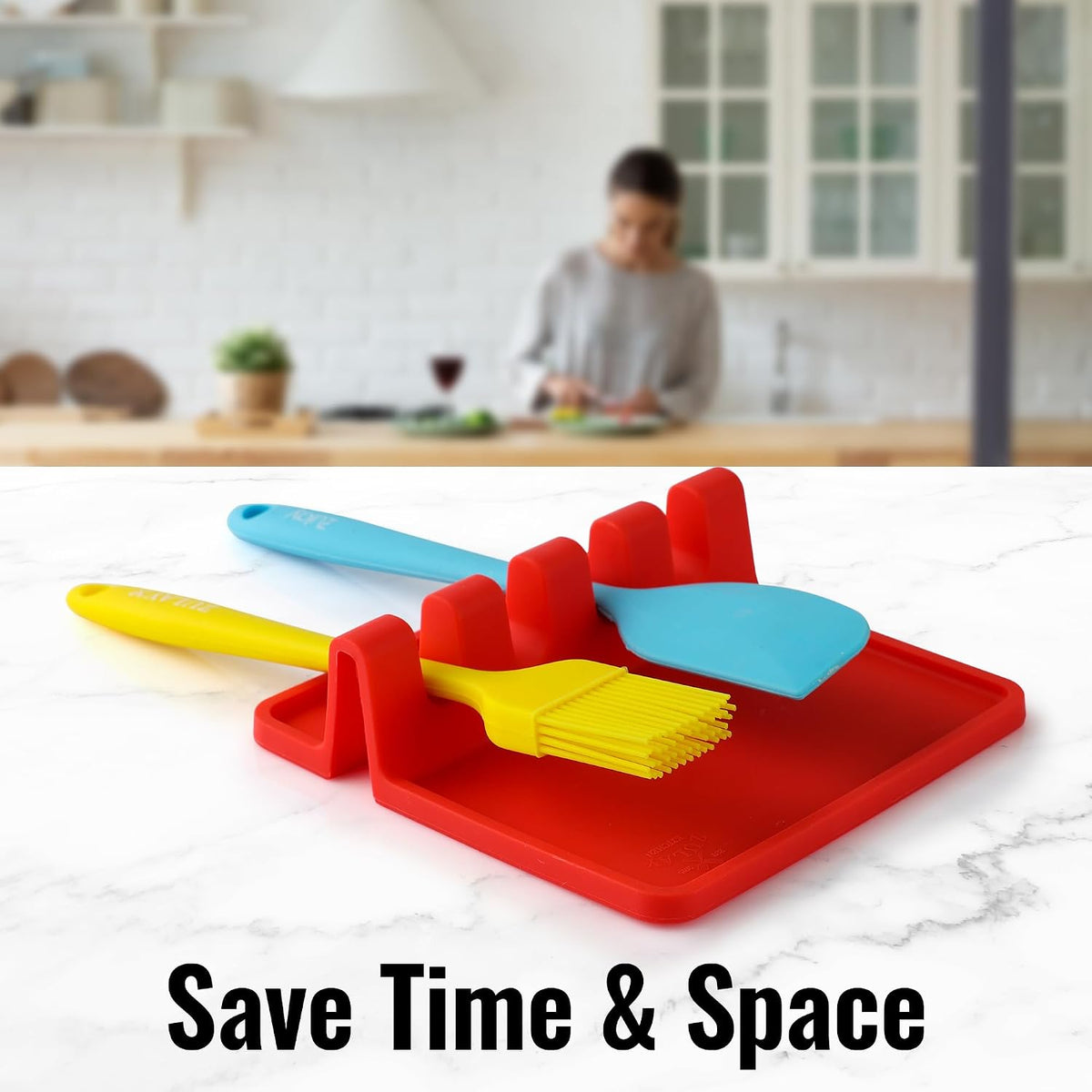 Spoon Rest for Multiple Utensils High Heat-Resistant Silicone Drip Pad, BPA-Free Spoon Holder for Stove Top, Kitchen Gadget Holder for Ladles, Tongs, Cooking Spatula - Makes Great Gift