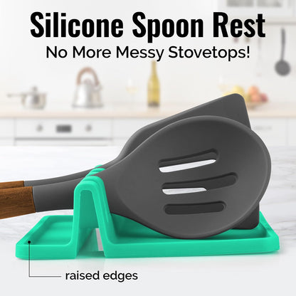 Spoon Rest for Multiple Utensils High Heat-Resistant Silicone Drip Pad, BPA-Free Spoon Holder for Stove Top, Kitchen Gadget Holder for Ladles, Tongs, Cooking Spatula - Makes Great Gift