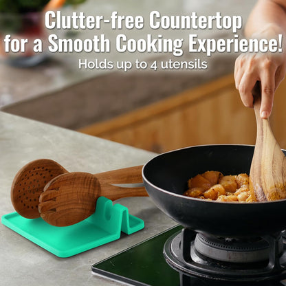 Spoon Rest for Multiple Utensils High Heat-Resistant Silicone Drip Pad, BPA-Free Spoon Holder for Stove Top, Kitchen Gadget Holder for Ladles, Tongs, Cooking Spatula - Makes Great Gift
