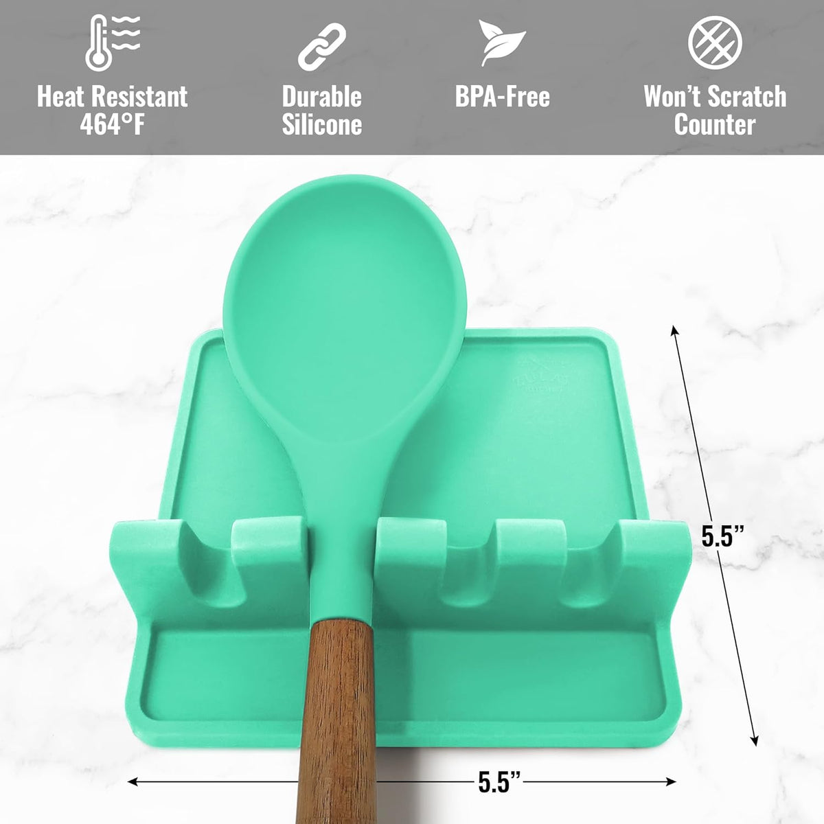 Spoon Rest for Multiple Utensils High Heat-Resistant Silicone Drip Pad, BPA-Free Spoon Holder for Stove Top, Kitchen Gadget Holder for Ladles, Tongs, Cooking Spatula - Makes Great Gift