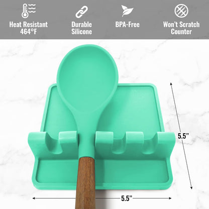 Spoon Rest for Multiple Utensils High Heat-Resistant Silicone Drip Pad, BPA-Free Spoon Holder for Stove Top, Kitchen Gadget Holder for Ladles, Tongs, Cooking Spatula - Makes Great Gift