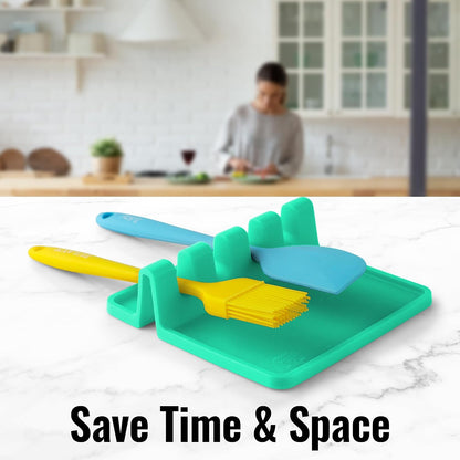 Spoon Rest for Multiple Utensils High Heat-Resistant Silicone Drip Pad, BPA-Free Spoon Holder for Stove Top, Kitchen Gadget Holder for Ladles, Tongs, Cooking Spatula - Makes Great Gift