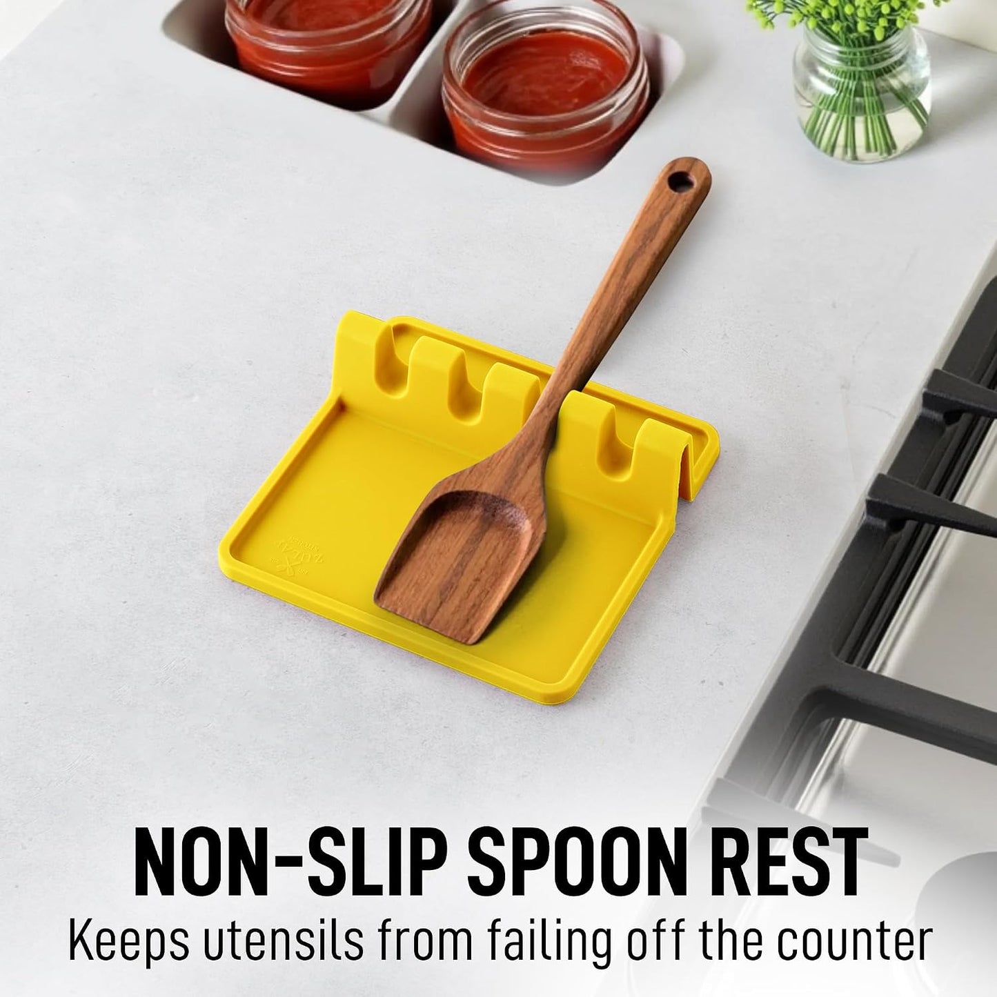 Spoon Rest for Multiple Utensils High Heat-Resistant Silicone Drip Pad, BPA-Free Spoon Holder for Stove Top, Kitchen Gadget Holder for Ladles, Tongs, Cooking Spatula - Makes Great Gift