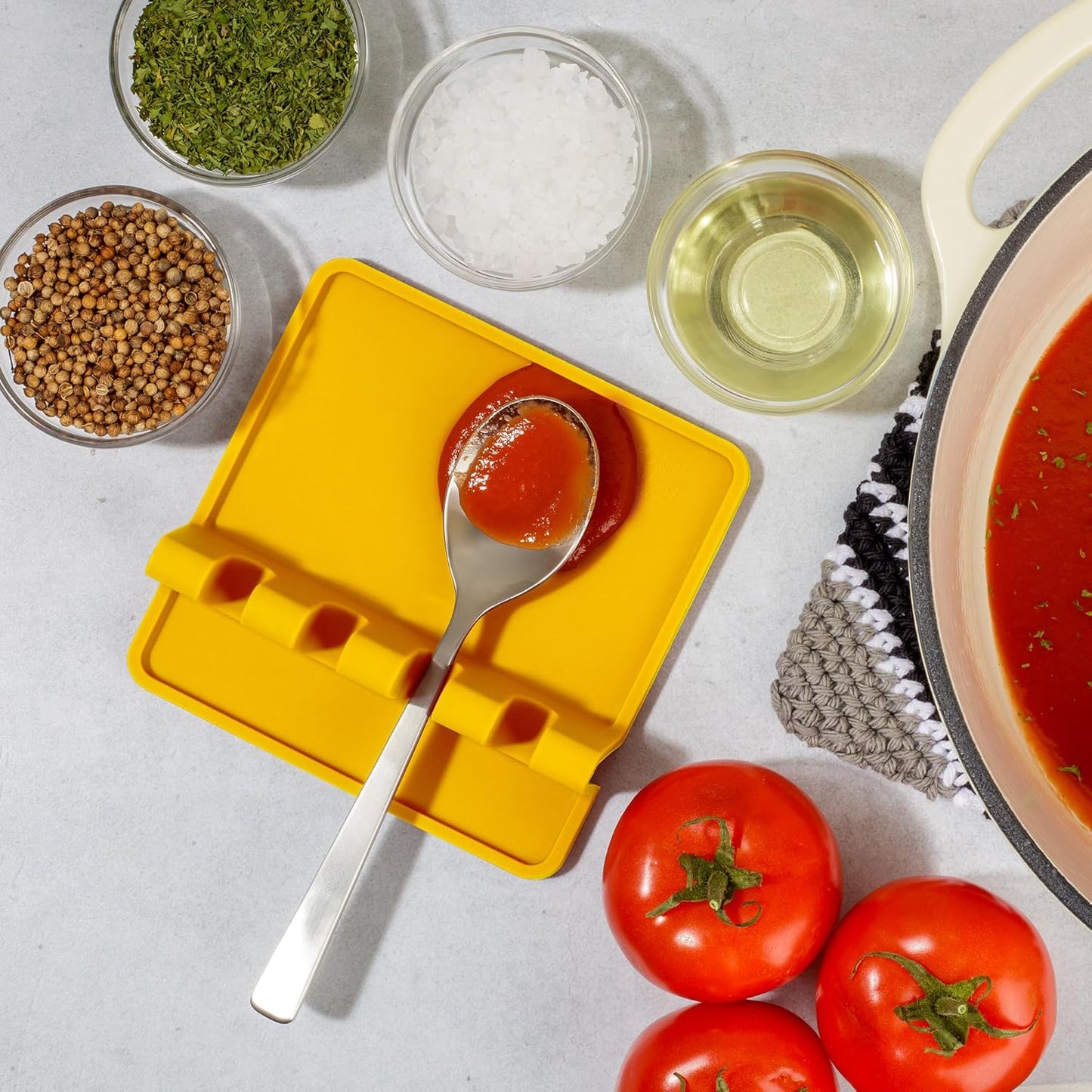 Spoon Rest for Multiple Utensils High Heat-Resistant Silicone Drip Pad, BPA-Free Spoon Holder for Stove Top, Kitchen Gadget Holder for Ladles, Tongs, Cooking Spatula - Makes Great Gift