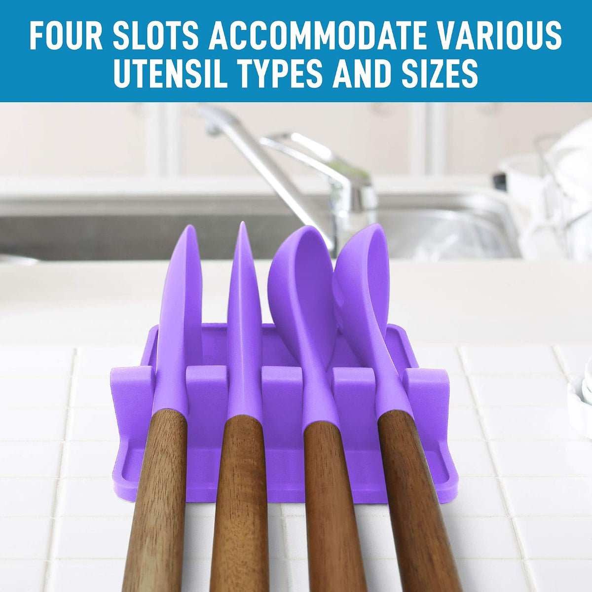 Spoon Rest for Multiple Utensils High Heat-Resistant Silicone Drip Pad, BPA-Free Spoon Holder for Stove Top, Kitchen Gadget Holder for Ladles, Tongs, Cooking Spatula - Makes Great Gift