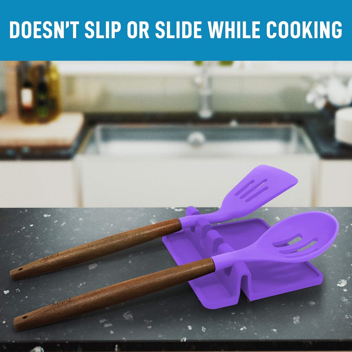 Spoon Rest for Multiple Utensils High Heat-Resistant Silicone Drip Pad, BPA-Free Spoon Holder for Stove Top, Kitchen Gadget Holder for Ladles, Tongs, Cooking Spatula - Makes Great Gift
